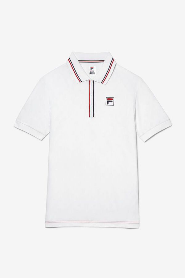 Camisas Polo Fila Homem Branco/Vermelhas/Azul Marinho - Fila Manga Curta Sleeve Tennis Jacquard Port